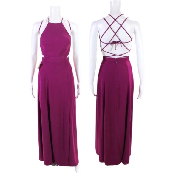 NWT Fame And Partners Maxi Dress Size 0 Magenta Pink Open Back Cutout Gown - Picture 1 of 12